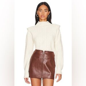 Astr The Label Carlota Cream Cable Mock Neck Sweater w shoulder pads  XL